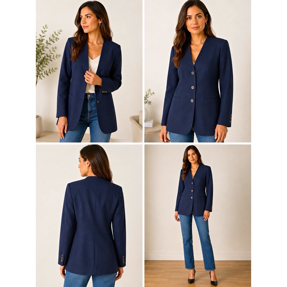 Vintage Ann Taylor Blazer Womens 12 Navy Blue 3 Button Made USA 90s Longline